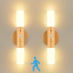 Applique murale d'int�rieur en bois, lot de 2, d�tecteur de mouvement sans fil, led, aliment�e par batterie, ...