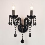 Applique murale d'int�rieur classique � en nickel noir brillant m�tallique avec gouttes de cristal noir ...