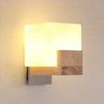 Applique murale interieur, moderne lampe murale en bois et verre, cr�ative carr� design �clairage mural ...