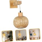 Appliques murales japonaises vintage, lampe de chevet tiss�e en bambou, appliques murales en rotin pour ...