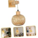 Appliques murales japonaises vintage, lampe de chevet tiss�e en bambou, appliques murales en rotin pour ...