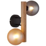 Applique murale, lampe de couloir, m�tal, aspect bois, noir, globes en verre, h 32 cm