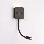 Applique murale led 3 w avec lampe de lecture et port usb - noir