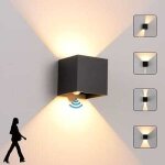 Applique murale led cube 12w, haut / bas, d�tecteur de mouvement, ip65, noir