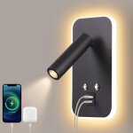 Applique murale led - lampe de chevet avec interrupteur tactile � intensit� variable, port de charge ...