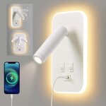 Applique murale led, liseuse de chevet avec interrupteur, port de charge usb, �clairage d'ambiance r�glable ...