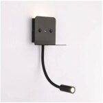 Applique murale led slange 3 w + lampe de lecture avec port usb - noir - ulisem