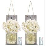 Appliques murales mason jar avec t�l�commande - lot de 2 lampes murales en bois d�coration murale lumineuse ...