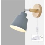 Applique murale avec prise macaron interrupteur e27 lampe de chevet bois salon chambre r�glable gris