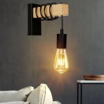 Applique murale r�tro, lampe murale en bois, longueur de c�ble ajustable, douille e27, design vintage ...