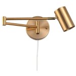 Applique murale r�tro avec prise, interrupteur et bras ajustable. aluminium dor� e27.