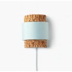 Applique murale rotin et textile vert avec c�ble et interrupteur 28cm