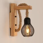 Applique murale rustique bois lampe murale vintage r�tro, abat - jour en cage en m�tal noir e27, applique ...
