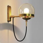 Applique murale de style industriel rtro, abat - jour sphrique en verre, lampadaire en mtal, chambre ...