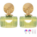 Applique murale vintage rechargeable � piles, abat - jour en verre ambr� stri�, lampe led sans fil avec ...