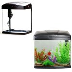 L'aquarium est quip d'un filtre et d'une lumire pour les poissons tropicaux