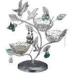 Arbre  bijoux, 88 trous pour boucles d'oreilles, porte - bagues vintage, fer, hlp 34 x 39 x 15cm, argent ...