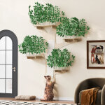 Arbre � chat mural - 210 cm de haut - avec griffoirs et 4 plateformes - feuilles amovibles - bois de ...