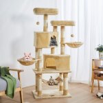 Msmask - arbre à chat stable à plusieurs niveaux pour grands chats avec grande grotte, 145 cm, beige Msmask - arbre à chat stable à plusieurs niveaux pour grands chats avec grande grotte, 145 cm, beige