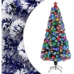 Arbre de no�l artificiel pr� - �clair� blanc / bleu fibre optique vidaxl
