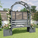 Arche de jardin avec 2 bacs � plantes et treillis arche en bois massif gris pour terrasse cour et ext�rieur ...