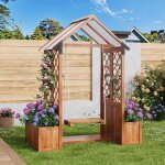 Arche de jardin avec balancelle int�gr�e et toiture - structure en bois solide pour terrasse et cour ...