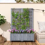 Arche de jardin en bois avec bac � fleurs - treillis pliable avec roulettes pour plantes grimpantes - ...