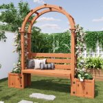 Arche de jardin en bois massif avec porte et 2 jardini�res ? support pour plantes grimpantes, tonnelle ...