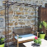 Lmoulin - arche de jardin pergola en fer vieilli tubes carrs grand modle + 4 supports poteaux  enfoncer ...