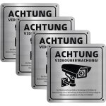 Argent pancarte video surveillance, 4 pi�ces trous pr� perc�s et dos adh�sif panneau camera surveillance, ...