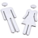 (argent) signe toilette pour porte - signe de porte salle de bain - panneau wc adhesif homme femme - ...