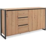 Argonauta - denver buffet 3 portes 3 tiroirs - decor chene artisan / anthracite - l 160 x p 40 x h 88 ...