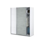 Armoire 150x60x200h cm avec 2 portes coulissantes blanc mat et effet b�ton ? urano