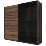 Meublorama - armoire 2 portes coulissantes 200cm couleur chêne foncé et noir. collection floyd Meublorama - armoire 2 portes coulissantes 200cm couleur chêne foncé et noir. collection floyd