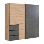 Les tendances - armoire 2 portes coulissantes 3 tiroirs - decor chene artisan et beton gris - l 200, ...