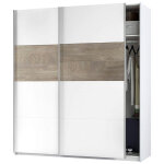 Pegane - armoire avec 2 portes coulissantes coloris alaska chne  n?uds / blanc artic - hauteur 200 ...