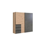 Meubletmoi - armoire 200 cm 2 portes coulissantes 3 tiroirs d�cor bois b�ton - thor