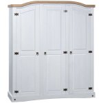 Armoire 3 portes pin massif blanc et bois clair harrie