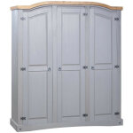 Armoire 3 portes pin massif gris et bois clair harrie