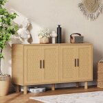 Armoire avec 4 portes en rotin tiss� buffet armoire de rangement poign�es et pieds de meuble robustes ...