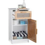 Relaxdays - armoire basse salle de bain, tiroir, aspect naturel, tablette hauteur modulable, mdf, hlp ...