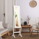Armoire � bijoux sur pied avec 18 led, angle r�glable, doublure en velours doux 35 � 31, 5 x 145 cm blanc ...