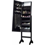 Armoire  bijoux sur pied avec 18 led, angle rglable, doublure en velours doux 35  31, 5 x 145 cm (noir) ...