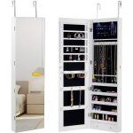 Relax4life - armoire  bijoux suspendue verrouillable avec miroir hd plein et clairage led, organisateur ...