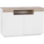 Beliani ? buffet moderne en mdf avec 4 portes blanches et plateau marron fonc� ? dimensions 110x75x40 ...