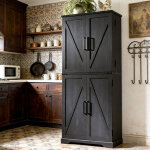Armoire de cuisine style campagnard, colonne de cuisine 183 cm avec portes coulissantes de grange, 1 ...