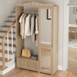 Armoire d'entr�e ch�ne avec miroir ? porte - manteaux ouvert, tiroir + 2 portes, pour chambre et couloir ...
