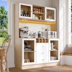 Armoire haute, blanc, meuble de cuisine, led intelligent, buffet de cuisine, casier � vin et dispositif ...