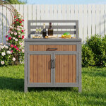 Armoire de jardin 80x51x119 cm - bois massif avec plan de travail, tiroir et �tag�res r�glables, station ...