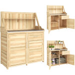 Armoire de jardin - table de rempotage - outsunny - plan de travail en m�tal galvanis� tiroir - bois ...